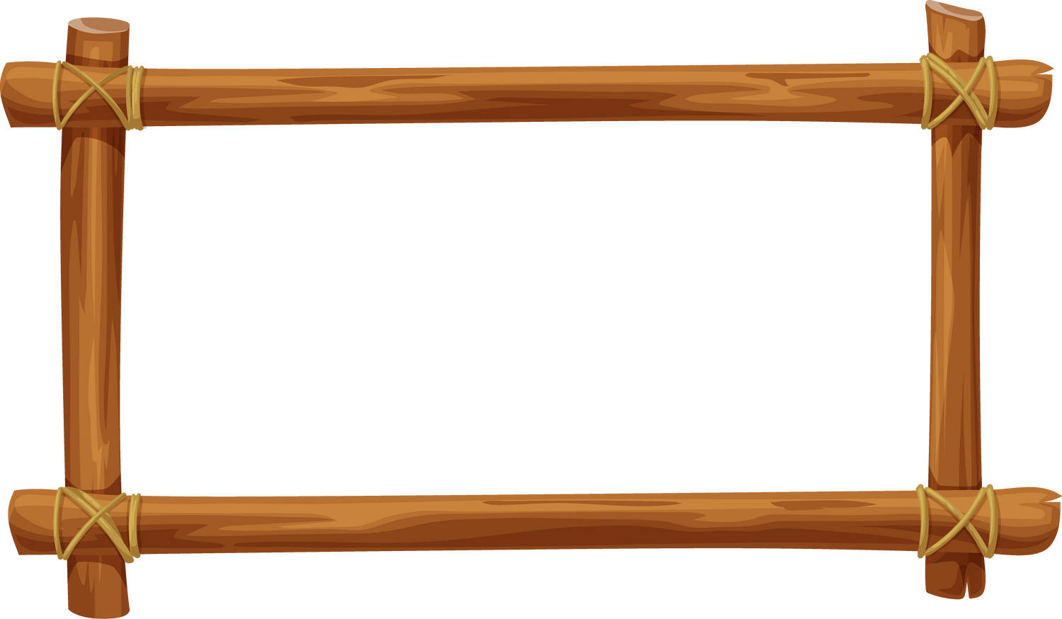 Wooden frame with ropes, empty wood border, 2d